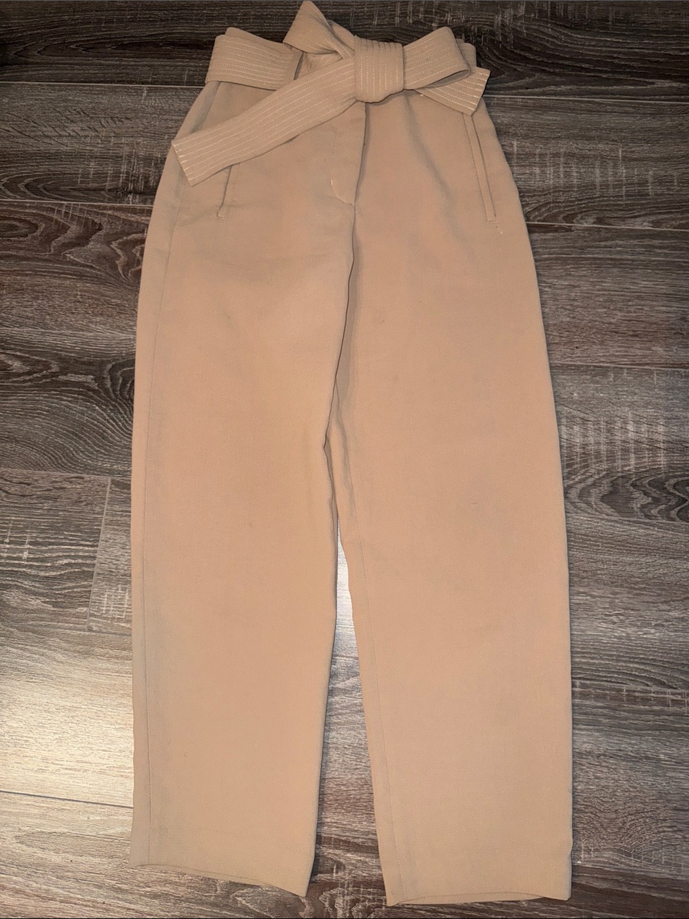 Wilfred Tan High-Waist Paperbag Trousers with Self-Tie Belt